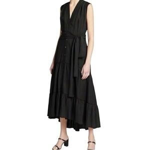 Nicole Miller Black Linen Blend Maxi Tiered Ruffle Dress